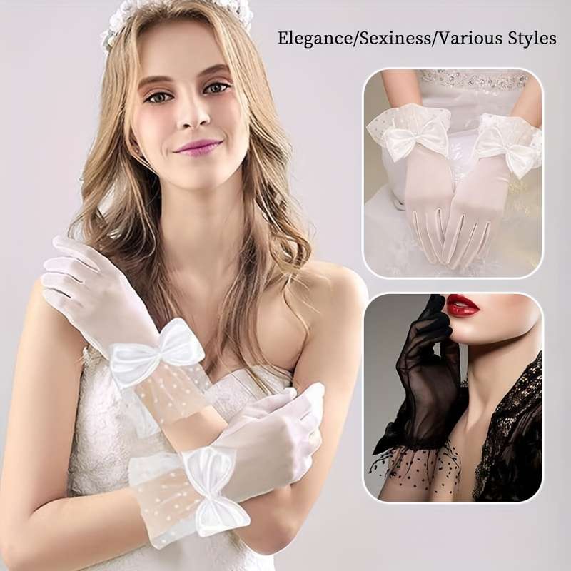 1 Pair White Sheer Mesh Gloves