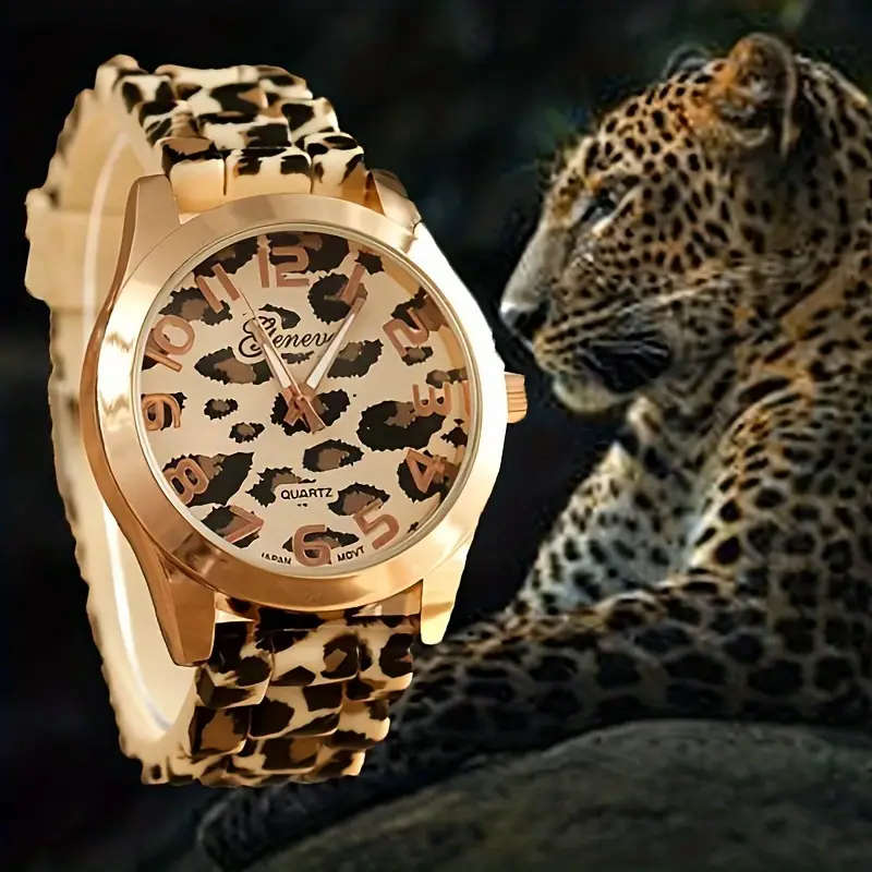1pc Boho-Chic Luxury Leopard Print Silicone Strap Watch Quartz Movement Non-Waterproof