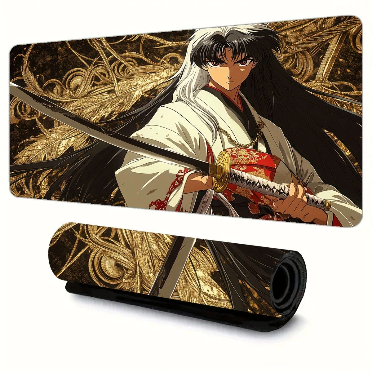 1pc 40x90cm Vibrant Samurai Warrior Gaming Mouse Pad Non-Slip Rubber Base