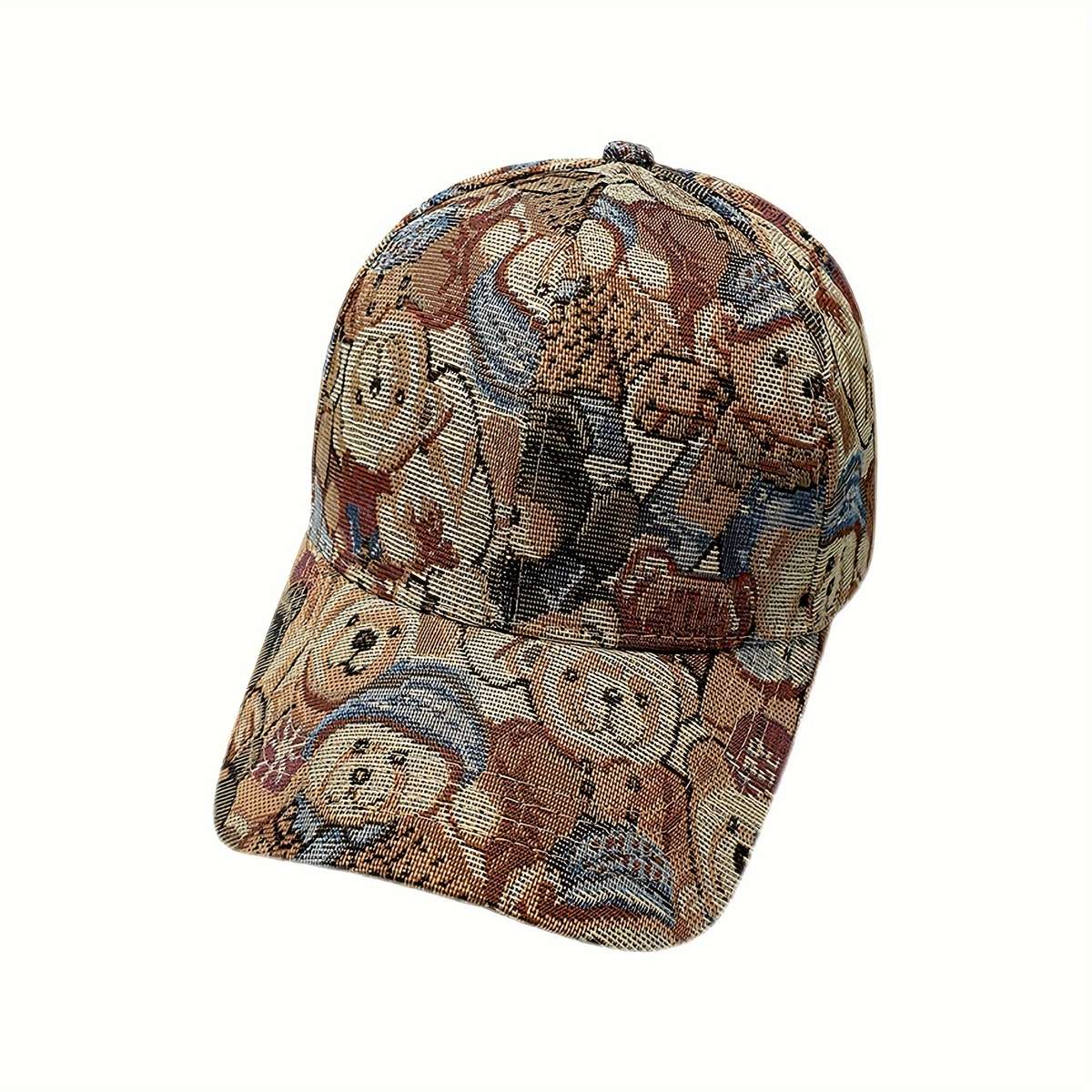 Vibrant Bear Print Unisex Cotton Baseball Cap Trendy Sun Protection Breathable Adjustable