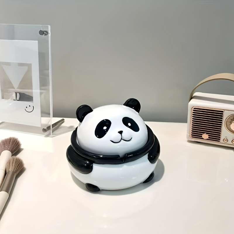 Adorable Panda-Shaped Ceramic Ashtray with Lid 12.7x12.7 cm Anti-Spill Design Perfect for D