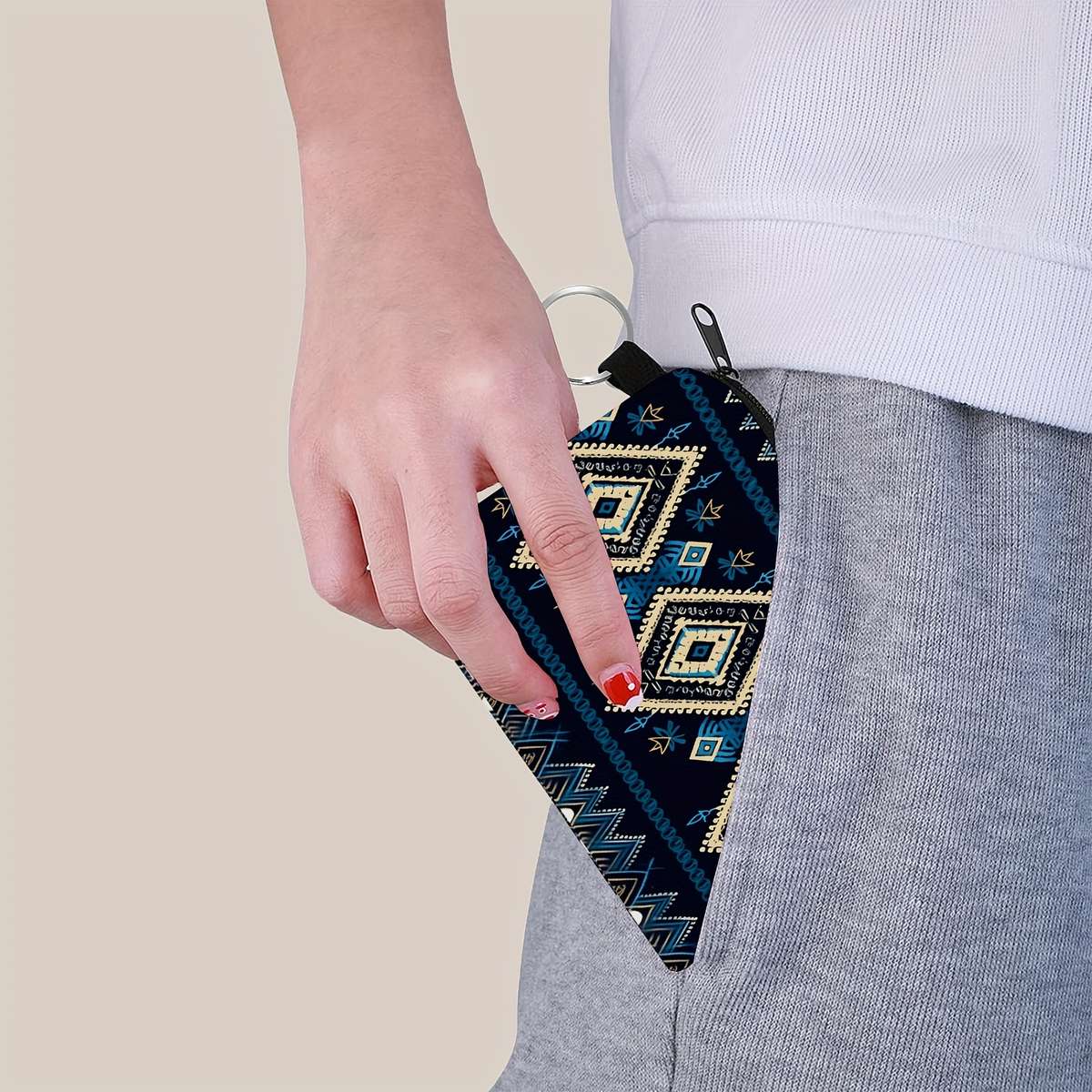 Sweet Aztec Pattern Compact Purse Blue Black Geometric Design Zippered Small Wallet Wi