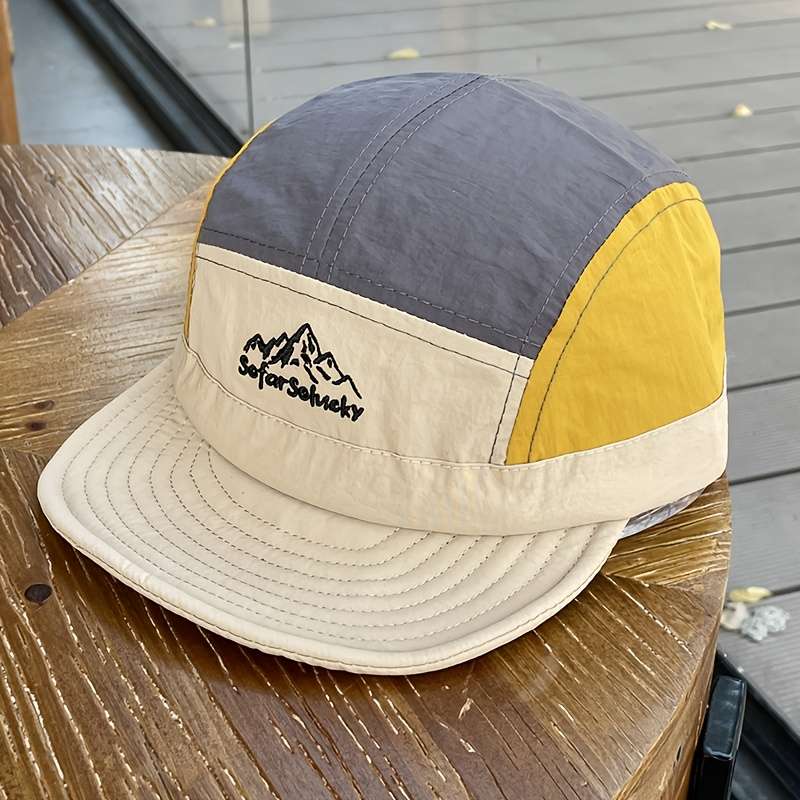1pc A Men'S American Vintage Color-Blocked Five-Panel Cap Quick-Drying Soft-Top Duckbill Hat Tre
