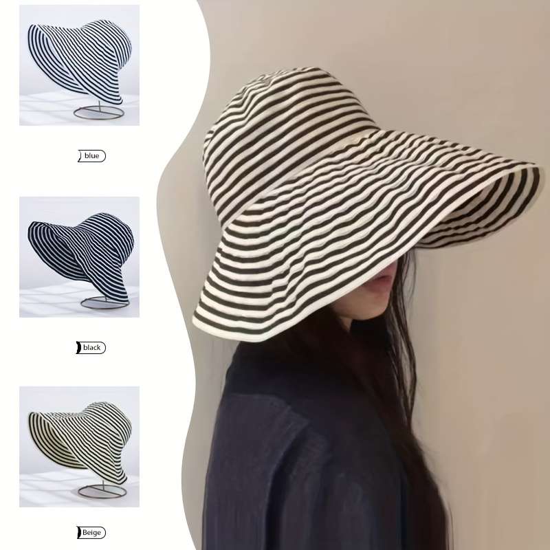 Women'S Summer Foldable Striped Bucket Hat with Large Brim
