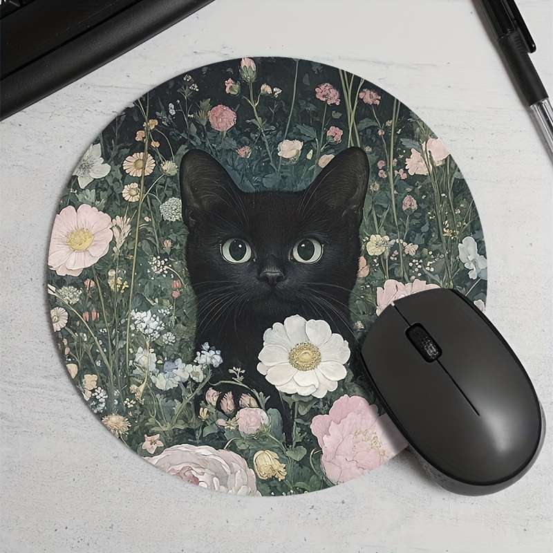 1pc Random Placement of Print  Small Black Cat Pattern Round Portable Durable Texture