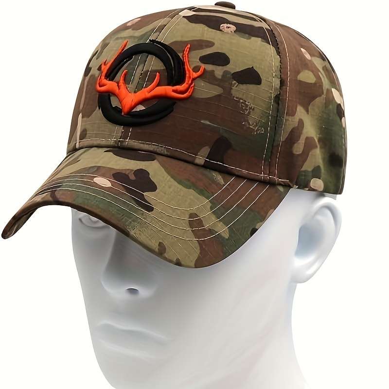 1pc Adjustable Camo Baseball Cap with Embroidered Deer Logo Lightweight Breathable Mesh Back Ou