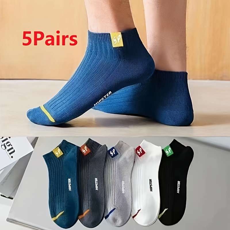 5 Pairs Boat Socks Letter Stripes One Size High Elastic Socks