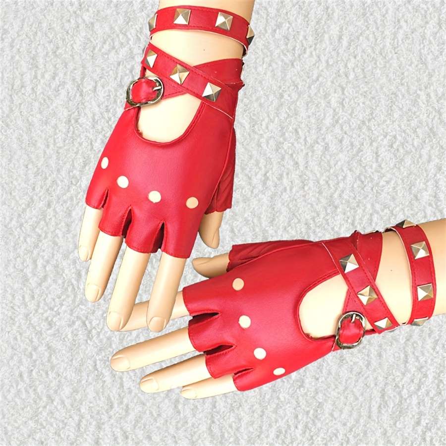 1 Pair Red Cyberpunk Gothic Split Finger Gloves