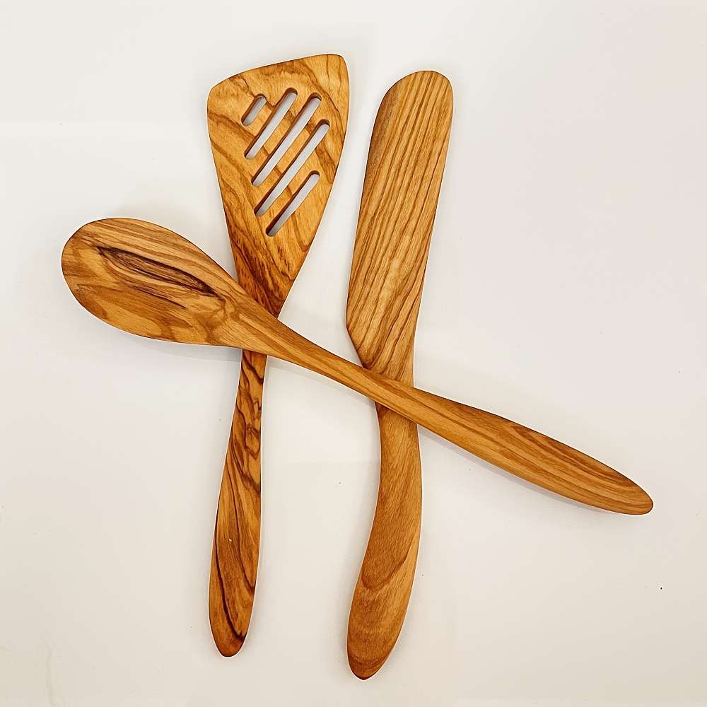 22.8Cm Professional Three-Piece Set Olive Wood Kitchenware Set   Anti-Scalding Frying Spatula