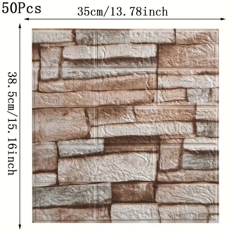50pcs Brick Texture Self-Adhesive 3D Wall Stickers