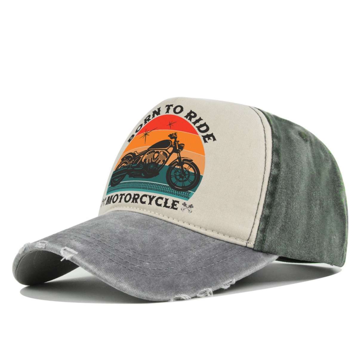 Vintage Motorcycle Print Baseball Cap Distressed Trucker Hat For Men Born To Ride Motorcycl