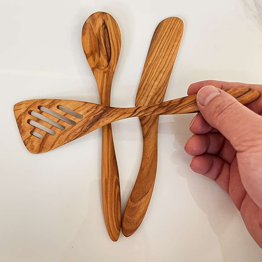 22.8Cm Professional Three-Piece Set Olive Wood Kitchenware Set   Anti-Scalding Frying Spatula