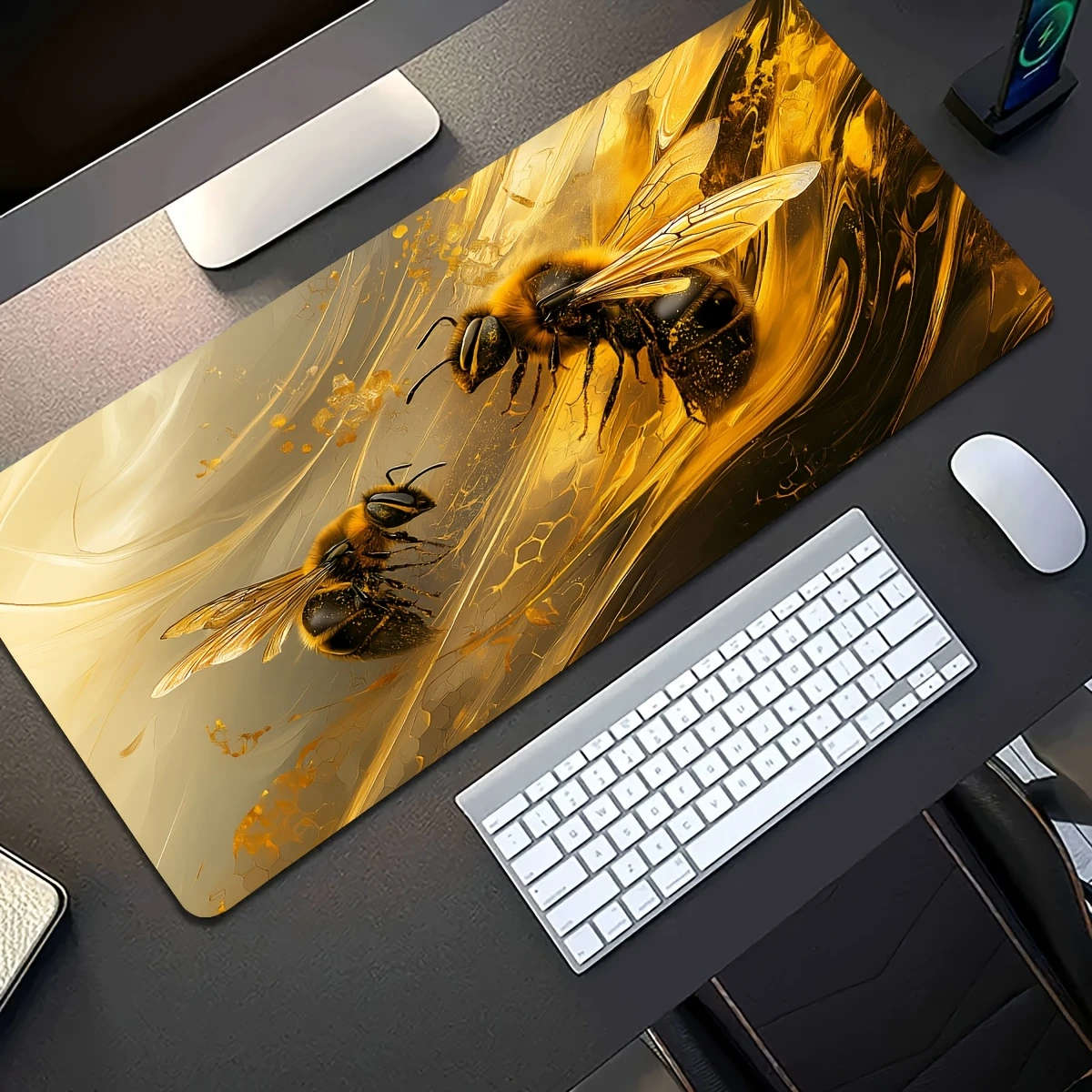 1pc 40x90cm Abstract Art Bee Dynamic Mouse Pad Luxurious and Unique