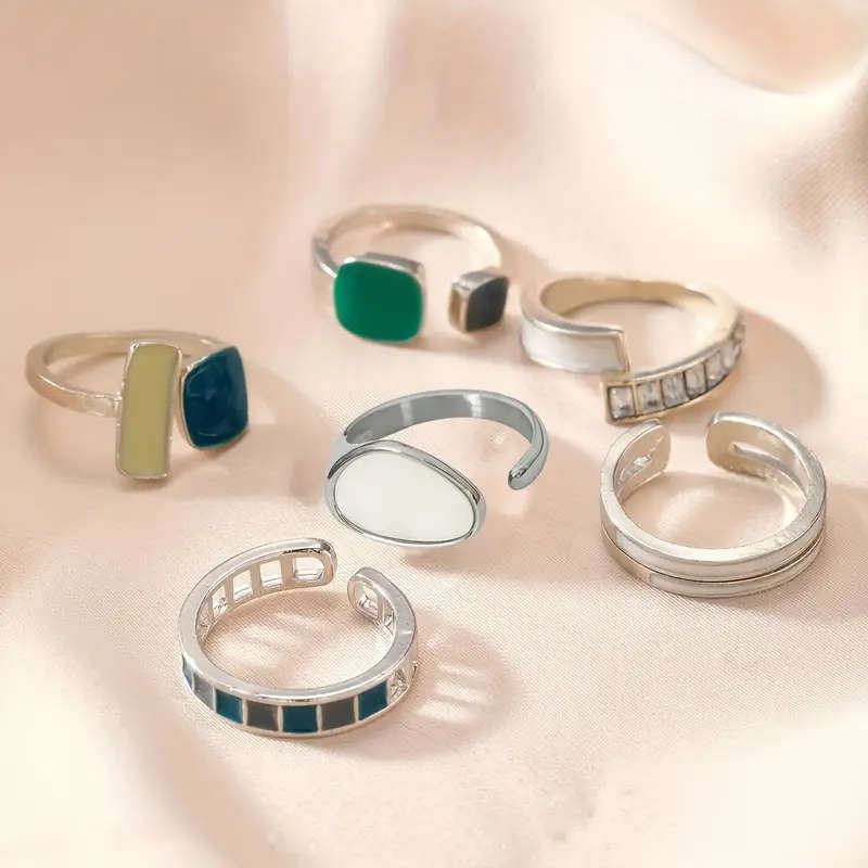 6pcs Retro Ring set Faux Emerald