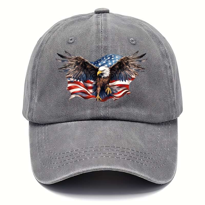 1pc Cool Hippie Curved Brim Baseball Cap USA Eagle Print Distressed Cotton Trucker Hat Snapback