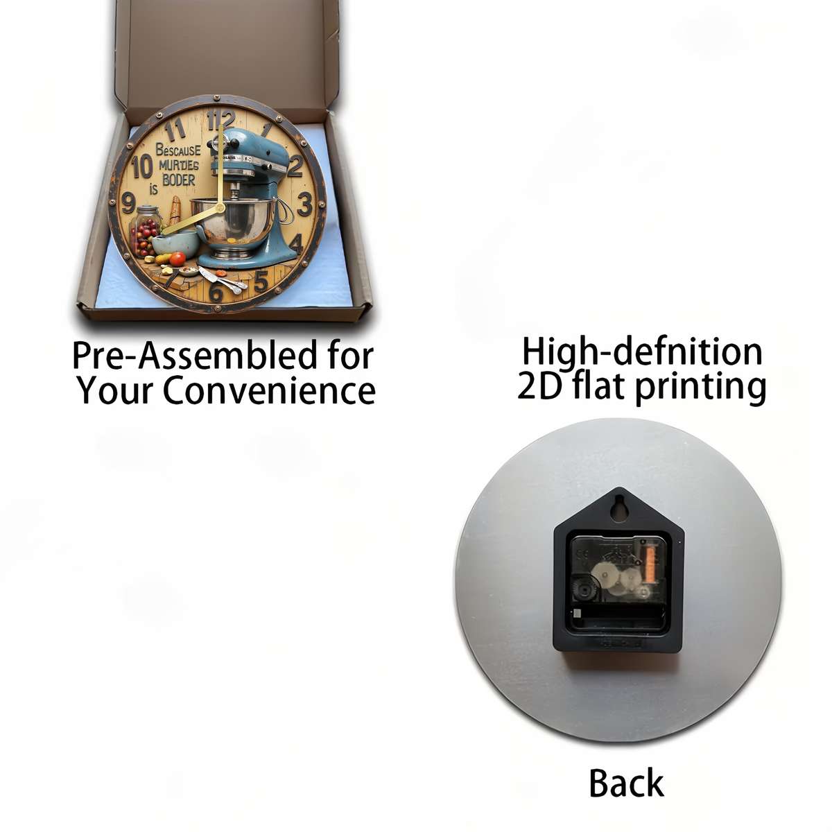 1pc Vintage Kitchen-Themed 20.32x20.32 cm Silent Wall Clock Aluminum Retro Design with Blue Wh