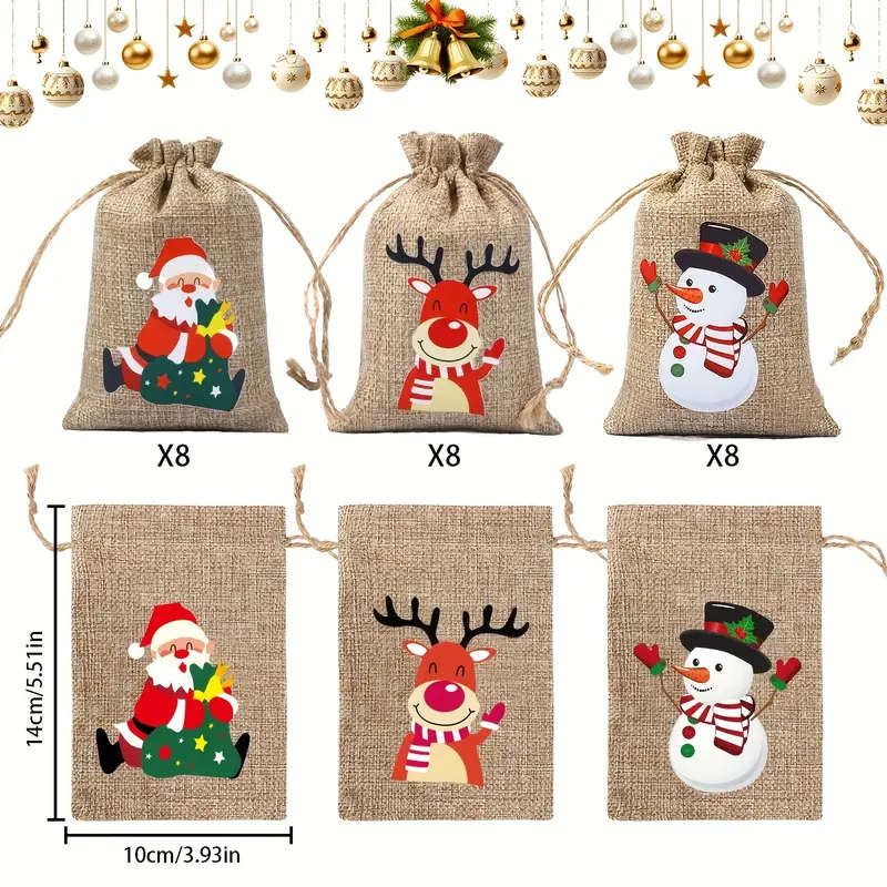 24 Christmas Gift Bags With Drawstring Closures