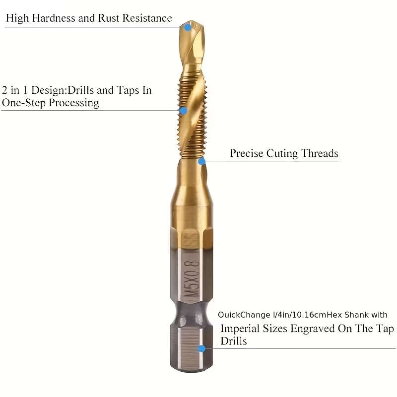 6pcs Titanium Coated HSS Drill Bit Set - Metric Thread M3-M10