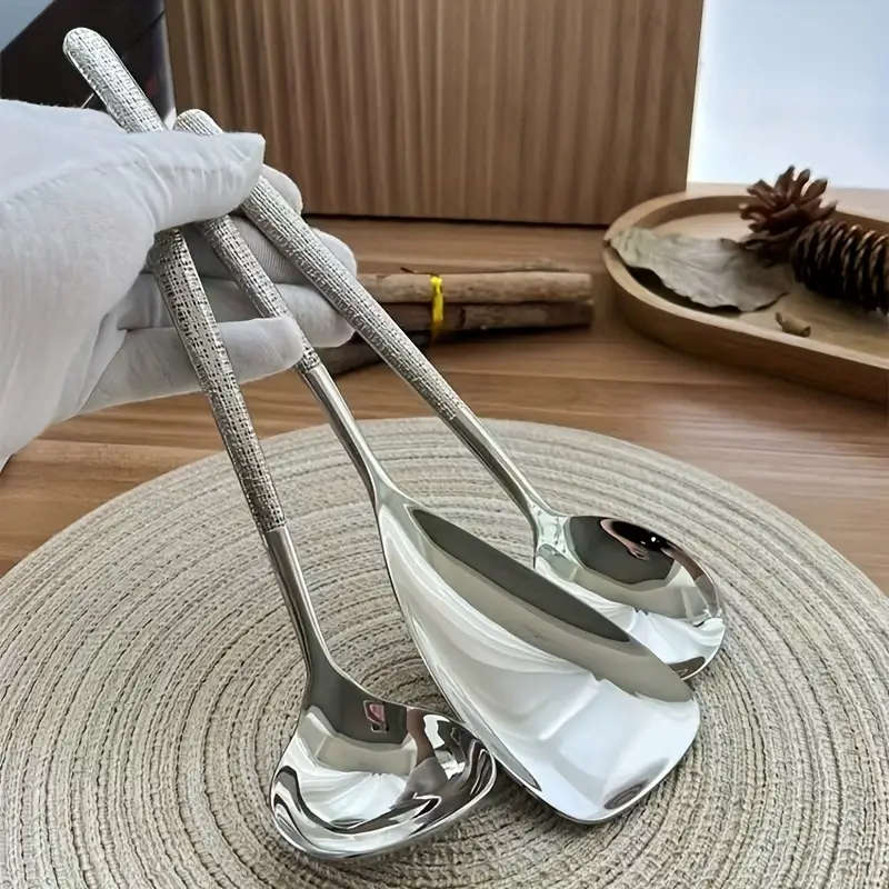 3 Piece Thickened Stainless Steel Serving Spoon Set - Hammered & Mountain Rock Pattern