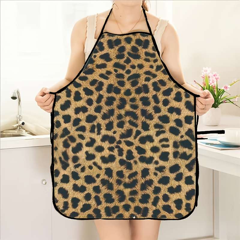 1pc Wild Cat Print Polyester Kitchen Apron Stylish Black Golden Leopard Design Durable Easy-