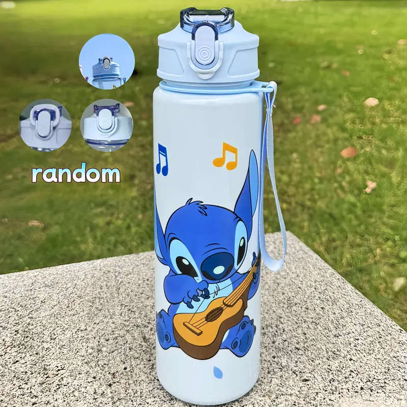 Cartoon Transparent Sports Water Bottle, Leakproof with Pop-Up Lid, Lightweight Rectangle Design