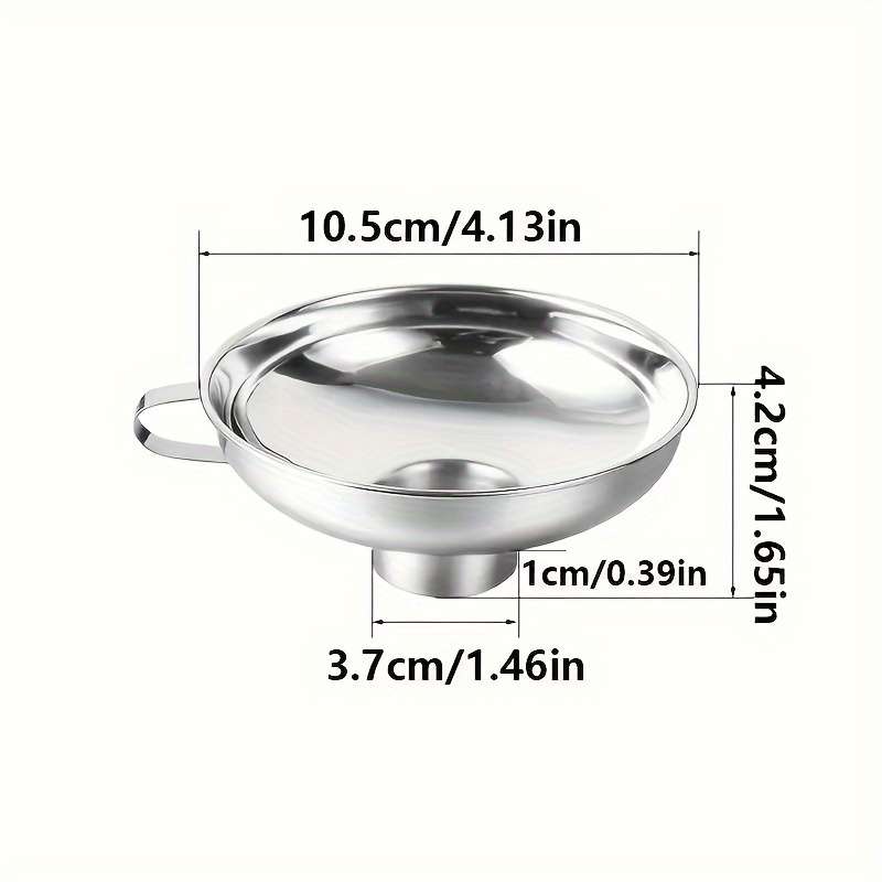 1pc Stainless Steel Kitchen Funnel with Handle Wide Mouth Regular Size Food-Grade Metal fo