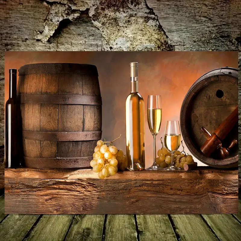 1pc Modern Frameless Canvas Wall Art White Wine Barrel Print Perfect for Living Room or Bedroom Deco