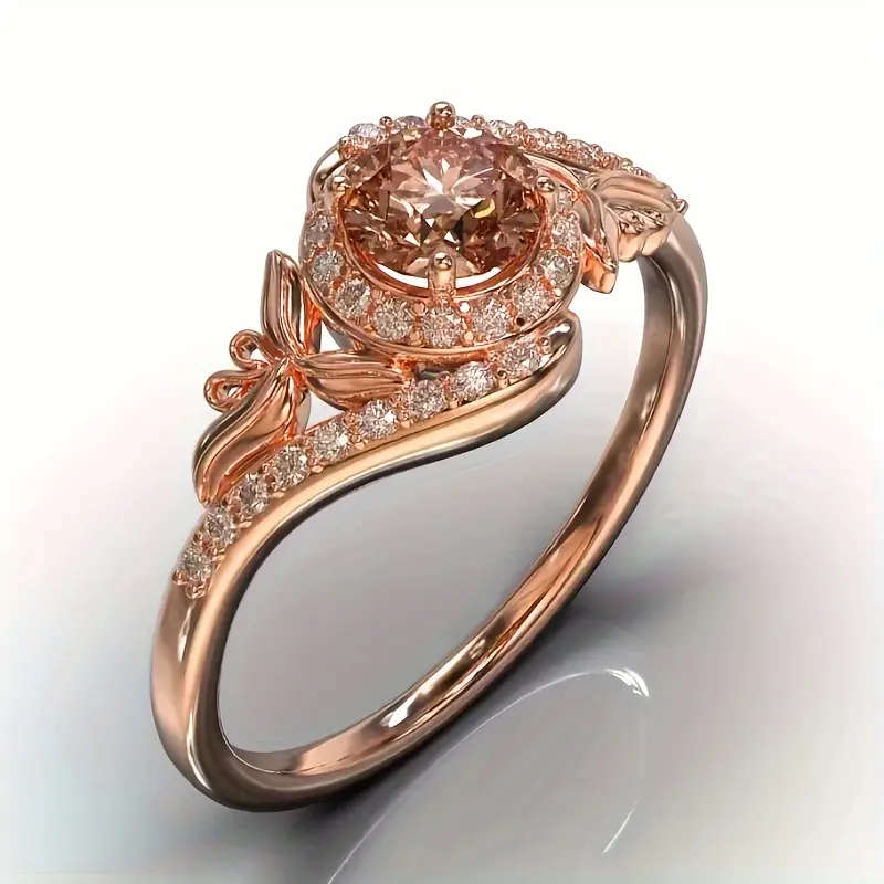 Rose Morganite Ring, Peach Lab-Created Cubic Zirconia