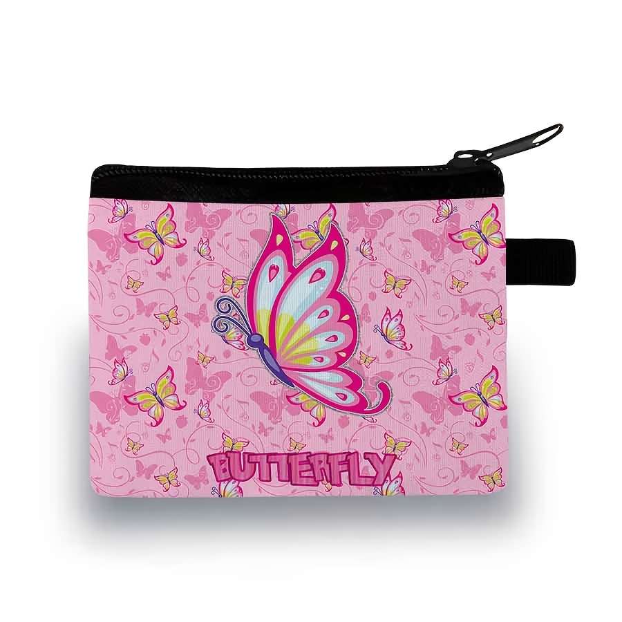 Butterfly Pattern Coin Purse Cute Fashion Storage Bag Polyester Material Durable Lightweight B