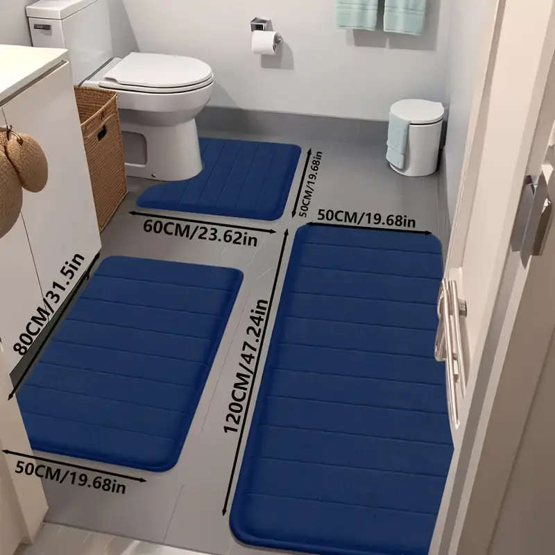 3-Piece Geometric Knitted Bathroom Rug Set