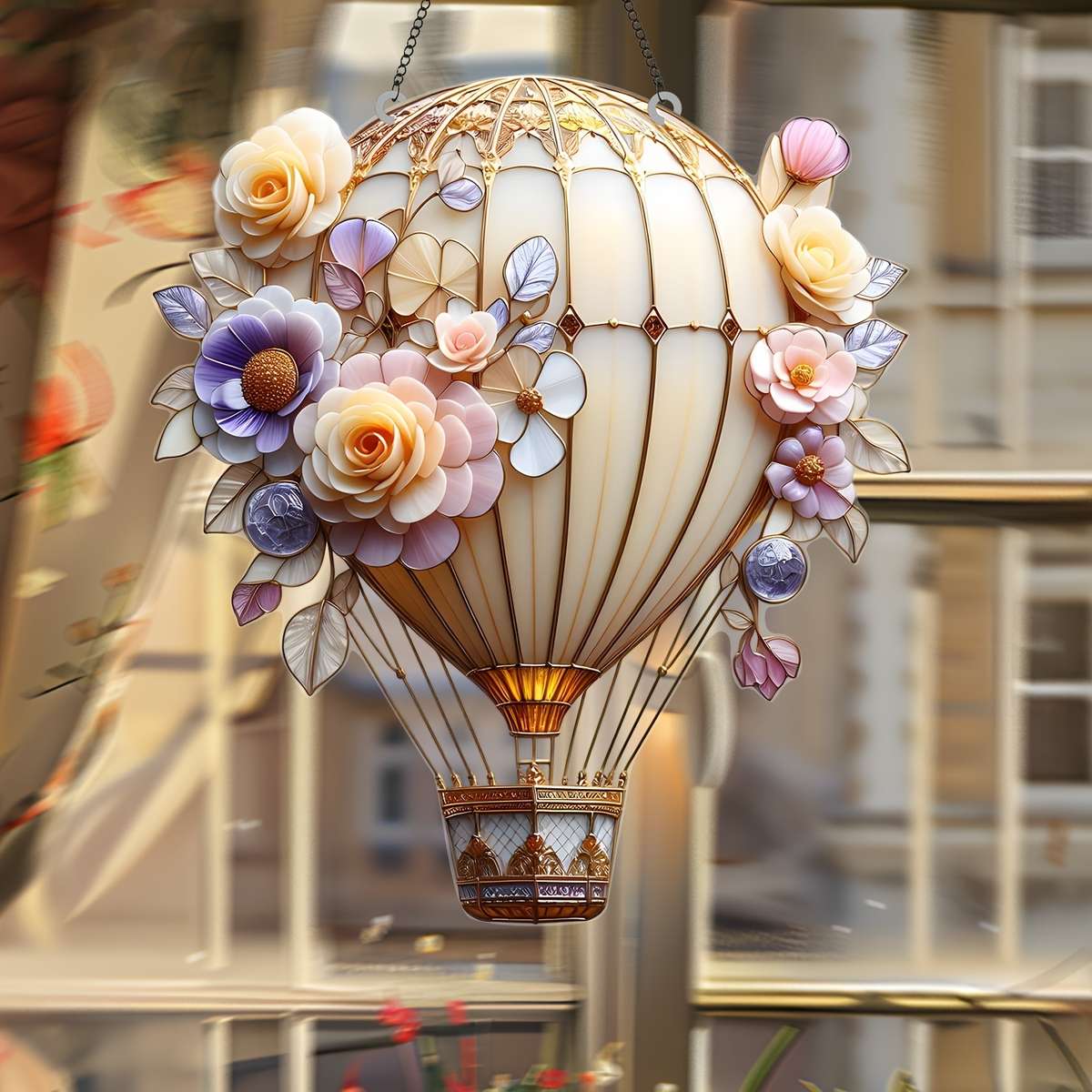2D Flat Acrylic Flower hot air balloon Suncatcher19.99cm x 17.98cm Window Han