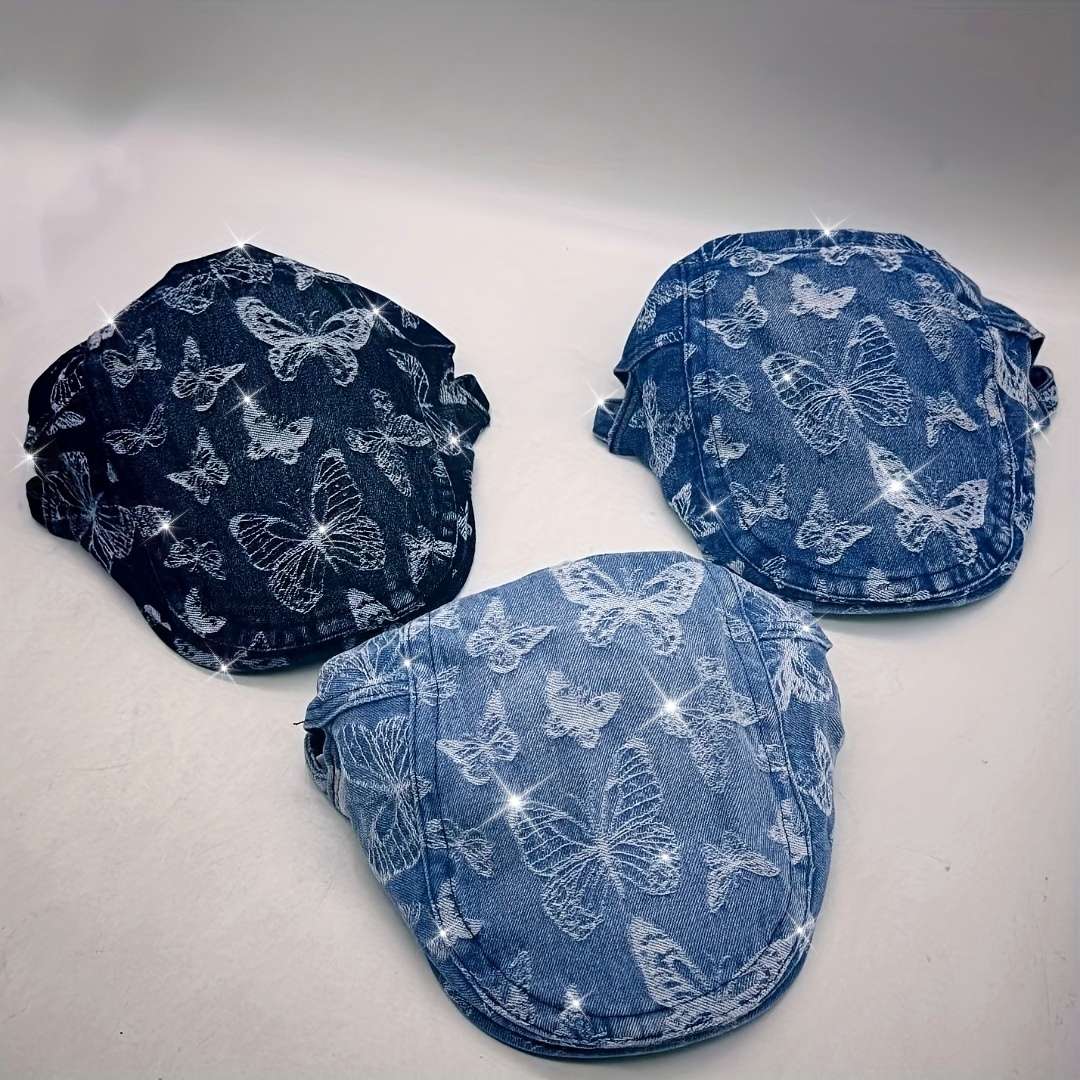 Vintage Butterfly Denim Beret