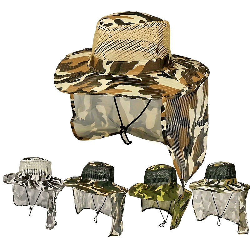 Outdoor Fishing Hat Wide Brim Sun Hat With Neck Flap UV Protection Bucket Hat For Hiking