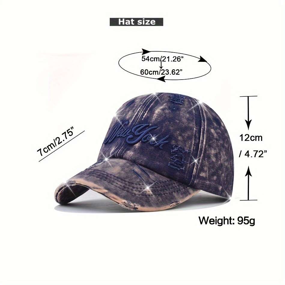 1pc Vintage Distressed Cotton Baseball Cap with Embroidery Adjustable Drawstring Closure Lightwei