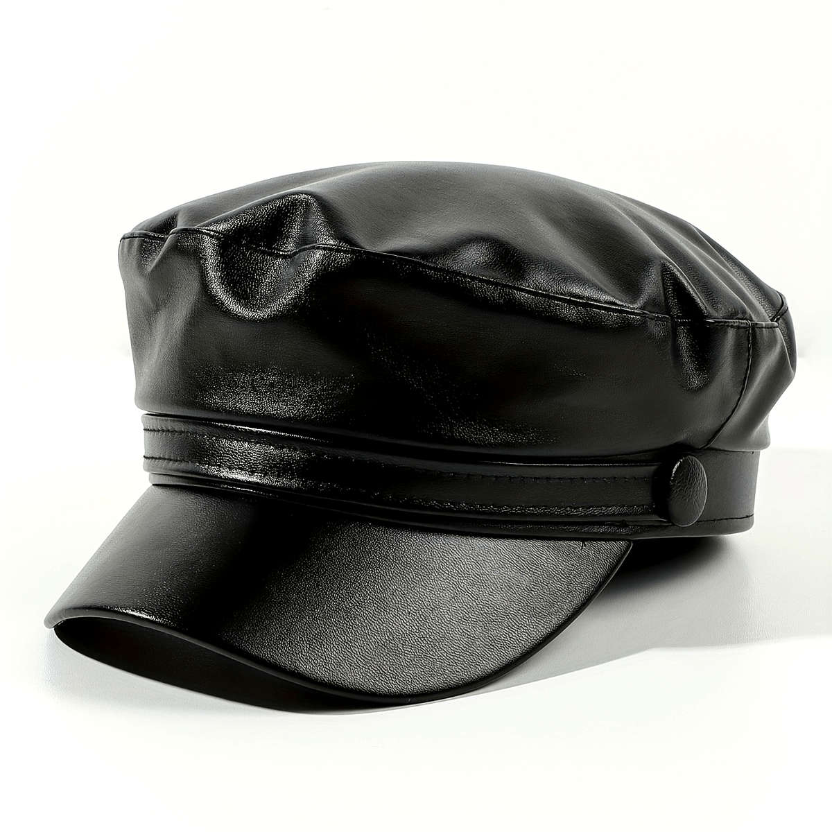 PU Leather Flat Top Beret Hat Adjustable Military Navy Hat British Style Elegant Painter Hat