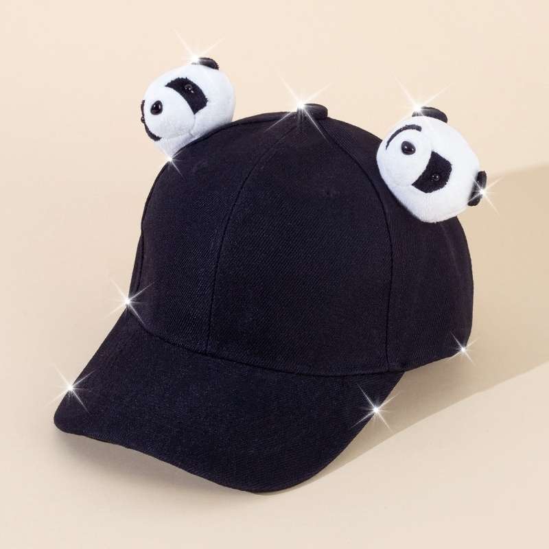 Adjustable Cotton Baseball Cap with Cute Panda Ears Casual Round Top Hat
