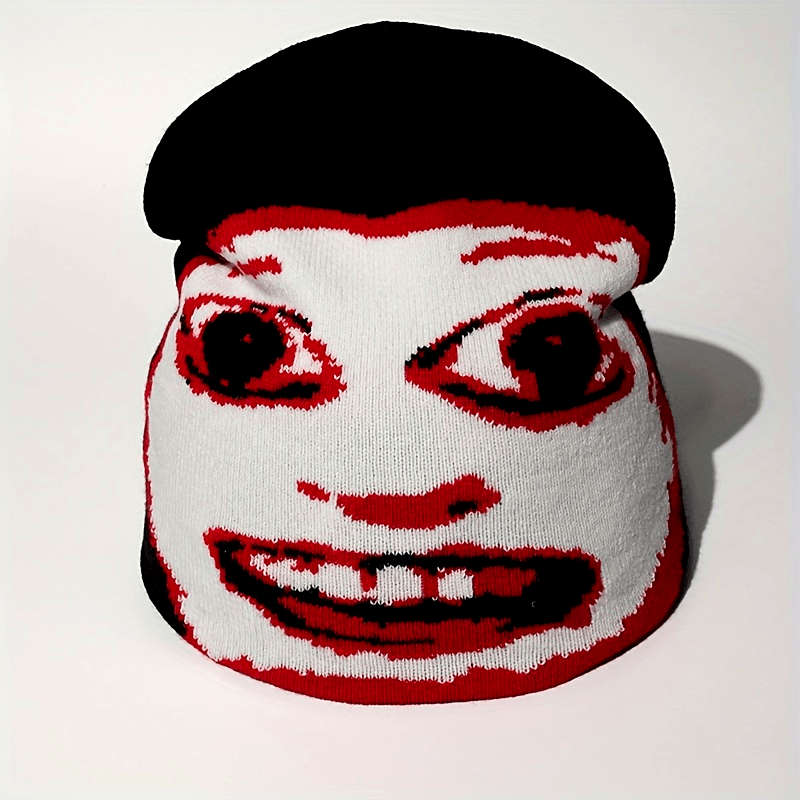 Trendy Knit Beanie with Unique Big Eyes Mouth Design Stretch Fit Lightweight