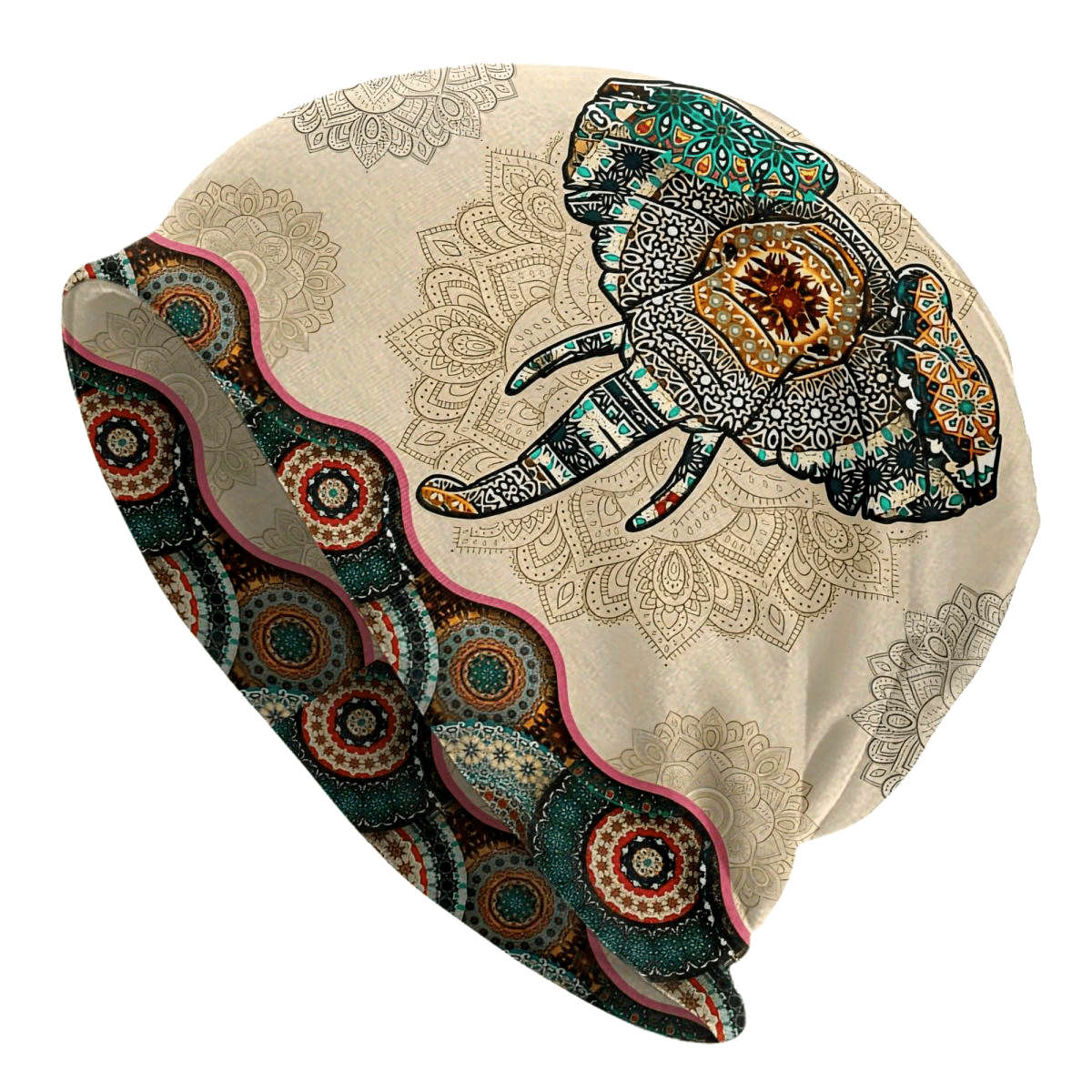 Vintage Elephant Print Knit Beanie Hat