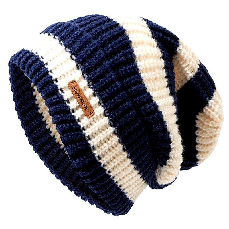 Cozy Striped Beanie Hat Soft Warm Lightweight Knit