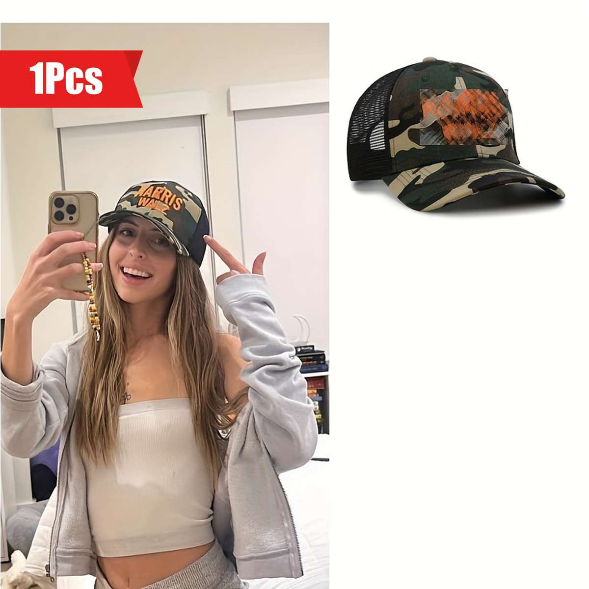 Embroidered Camouflage Cap with Mesh Back Adjustable Snap