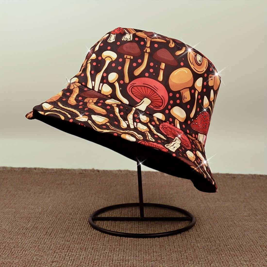 Mushroom Print Bucket Hat Lightweight Breathable Polyester Fisherman Cap