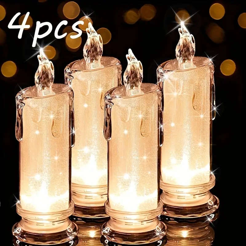 4 Pieces Acrylic Battery Operated LED Flameless Candles