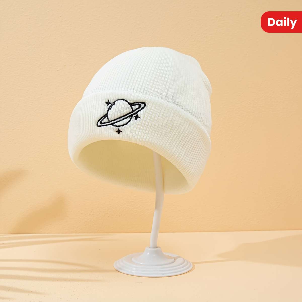 Men's Planet Three Stars Embroidered Knitted Hat without Brim Suitable