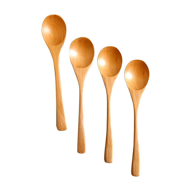 4pcs Soup Spoon Wooden Coffee Spoon Natural Milk Spoon Modern Stirring Spoon Reusable Soup