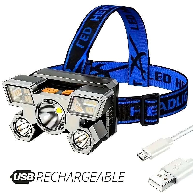 1pc Headlamp with Built In Battery USB Rechargeable Home Decoration Hardware Tools 4 Modes Portable