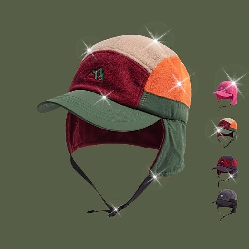Color Block Fleece-Lined Winter Hat with Ear Flaps Warm Windproof Pilot Cap