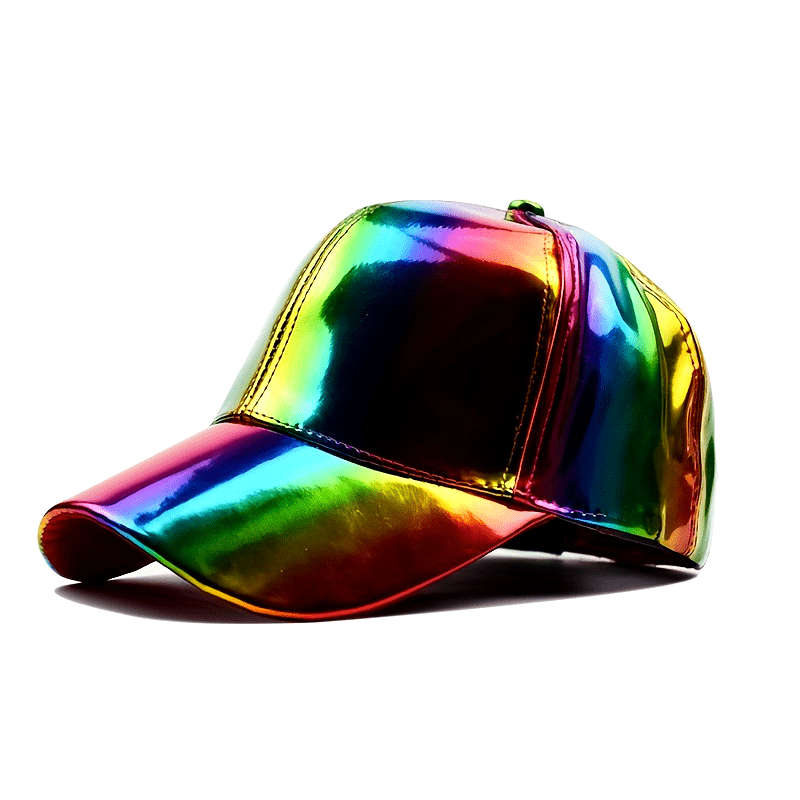 Vibrant Faux Leather Baseball Cap Lightweight Adjustable Hand Washable Colorful Gradient D