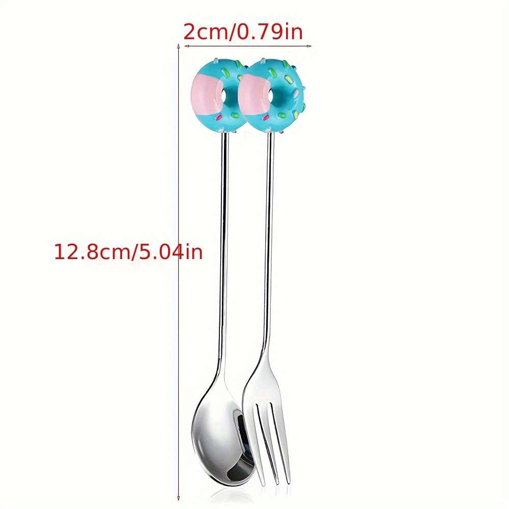4pcs Cute Donut Theme Stainless Steel Coffee Spoon Fork Elegant Golden Dessert Spoon Fruit