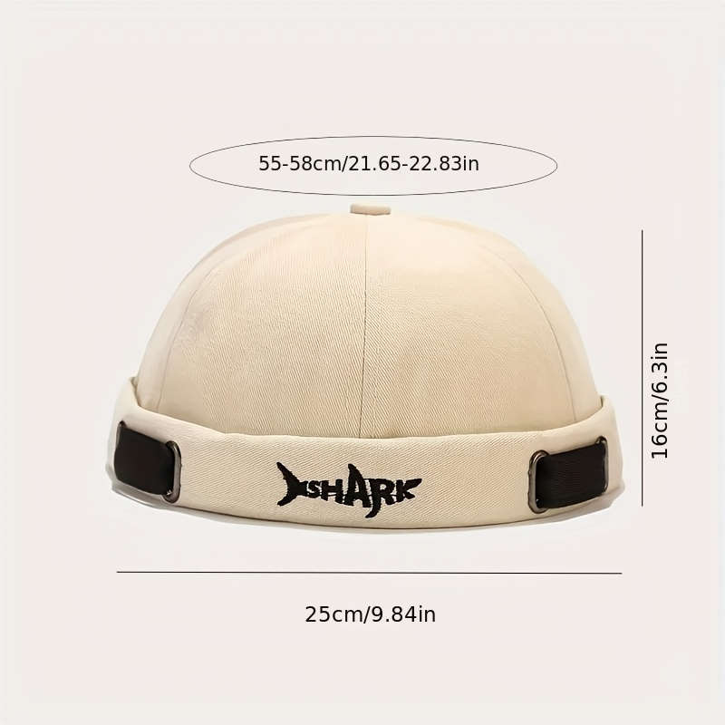 SHARK Embroidered Docker Cap Adjustable Washable Summer Hat in Black Beige Dark Blue with