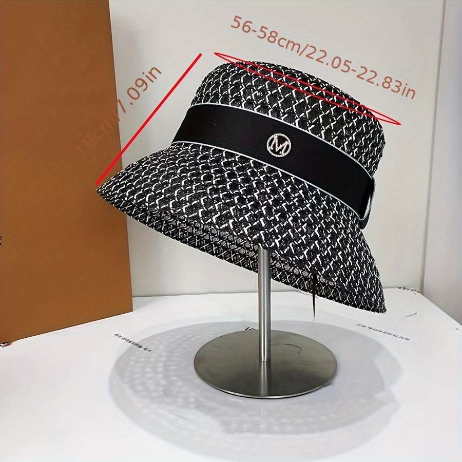 Summer Breathable Weave Bucket Hat 100% Polyester With Elastic Band Sun Protection Lightweigh